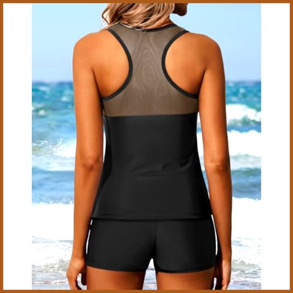 Racerback Tankini Swimsuit with Boyshorts, Athletic Two-Piece - Picture 2 of 6